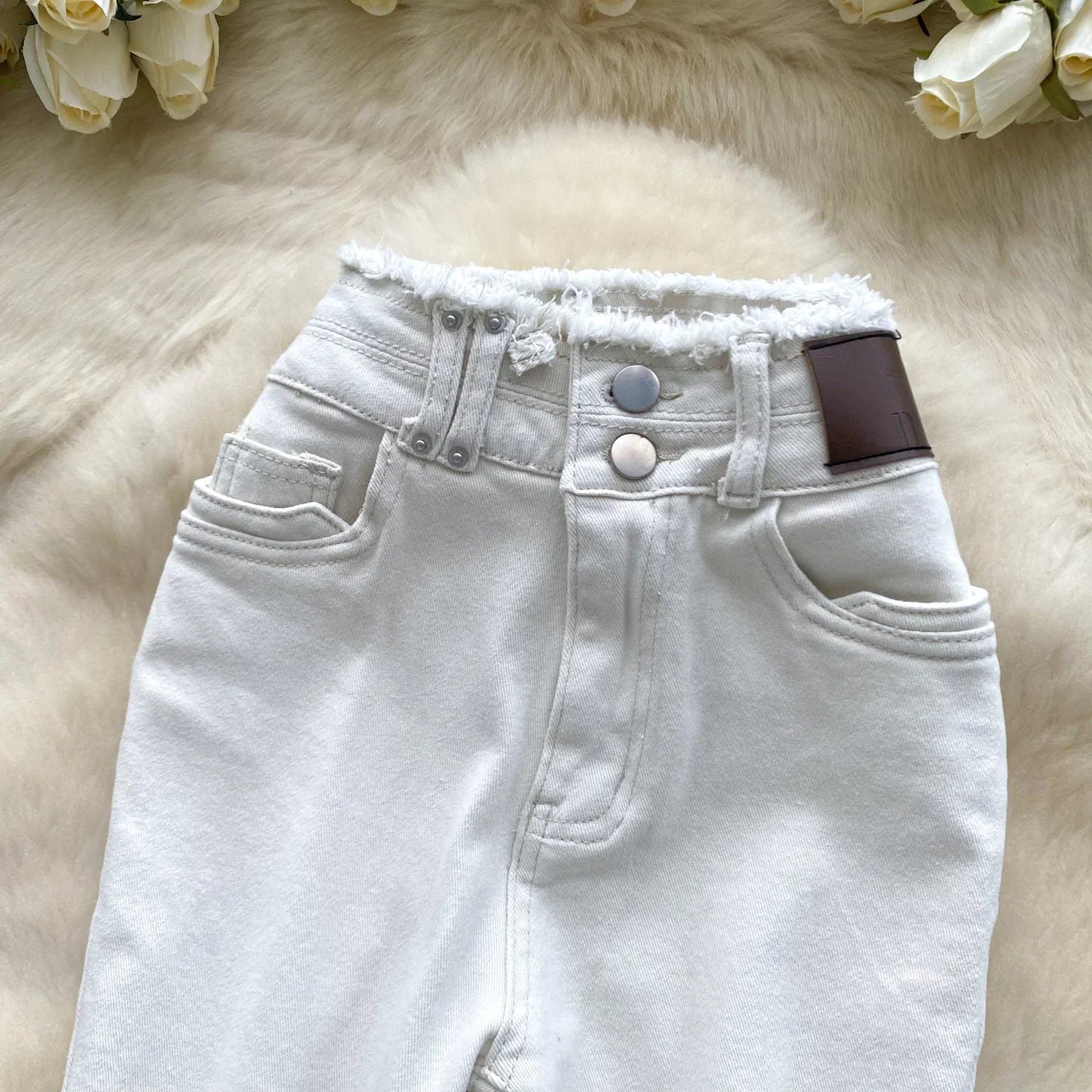 High-Waisted Flared Denim Pants with Faux Zippers – Streetwear Style - Piña Colada
