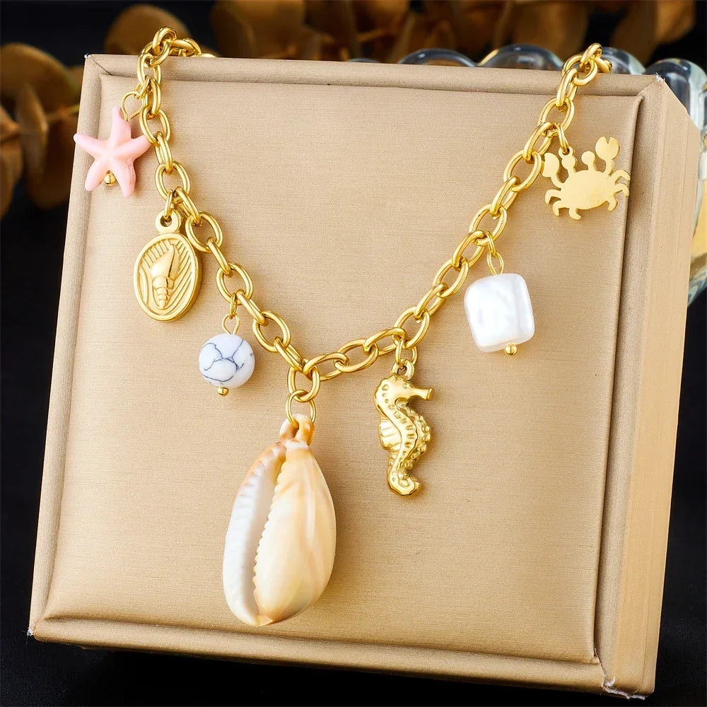 Stainless Steel Pearl Necklace - Piña Colada
