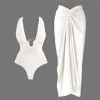 Deep V Swimsuit With Long Skirt - Piña Colada