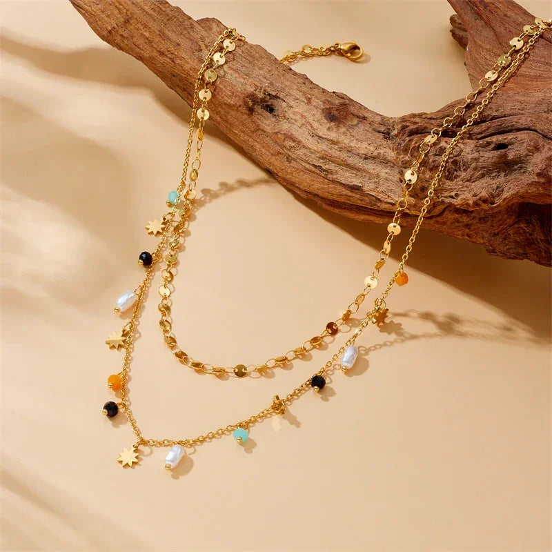 316L Stainless Steel Pearl Necklace - Piña Colada