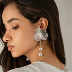 Elegant Pearl Flower Drop Earrings - Piña Colada