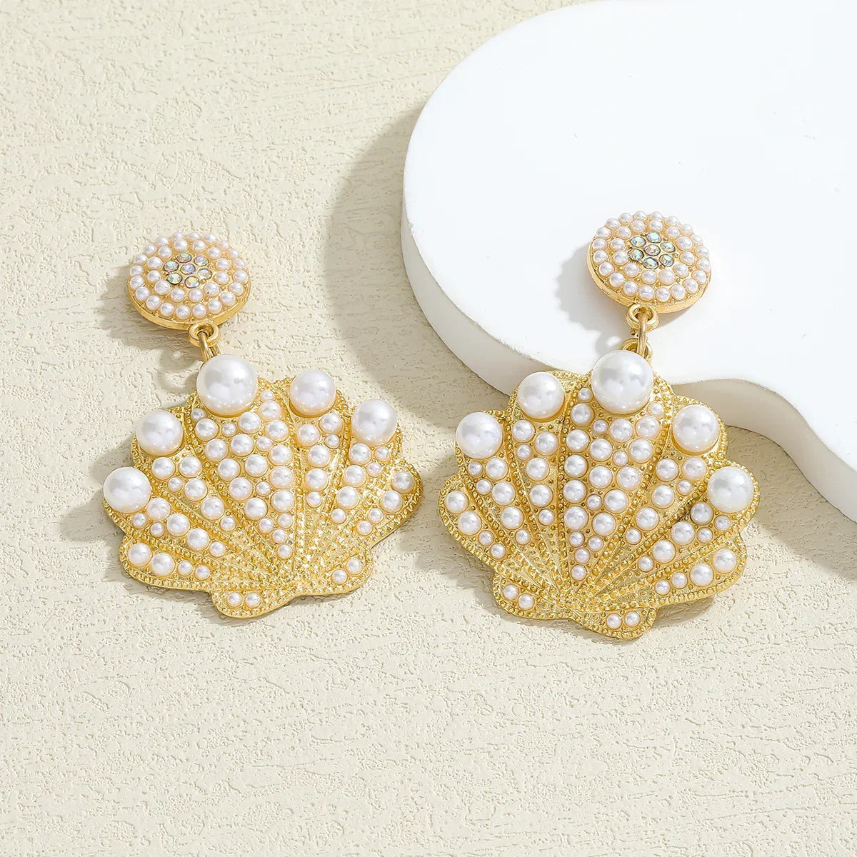 Bling Faux Pearl Shell Drop Earrings - Piña Colada