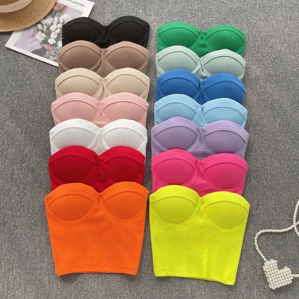Strapless Summer Casual Crop Tops with Built In Bras - Piña Colada