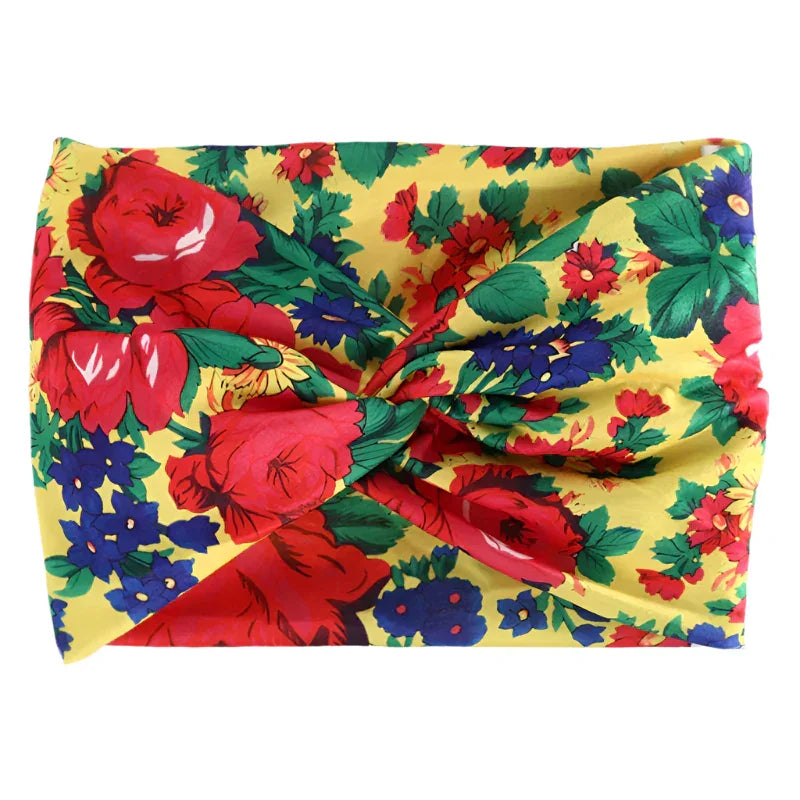 Printed Wide Elastic Headband - Piña Colada
