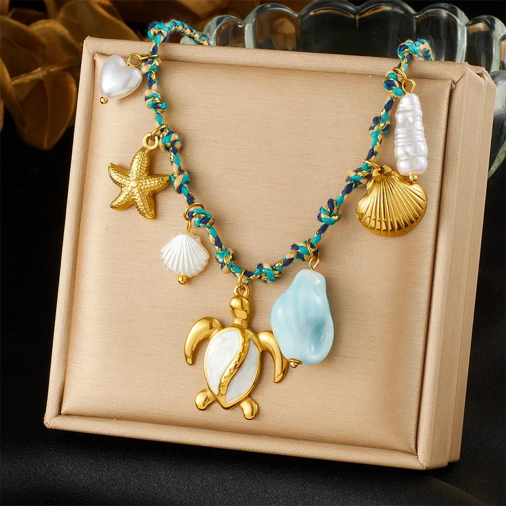 Stainless Steel Sea Turtle Starfish Pendant - Piña Colada