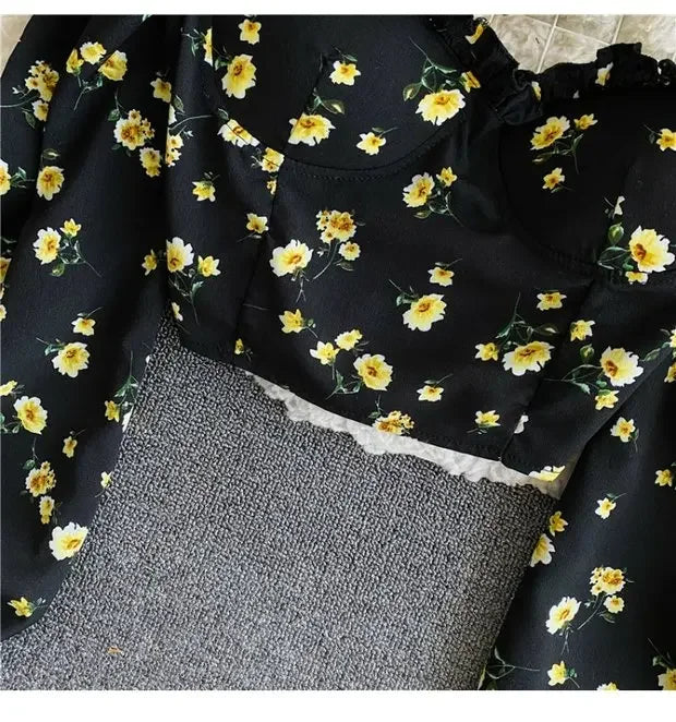 Floral Print Chiffon Top High Waist - Piña Colada