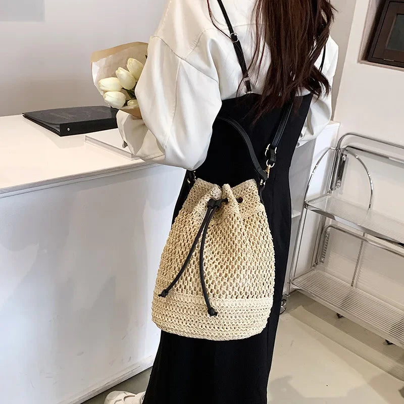 Braided Straw Bucket Bag - Piña Colada