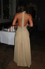 Mozision Sequin V-Neck Floor-Length Dress – Sexy & Club Evening Gown - Piña Colada
