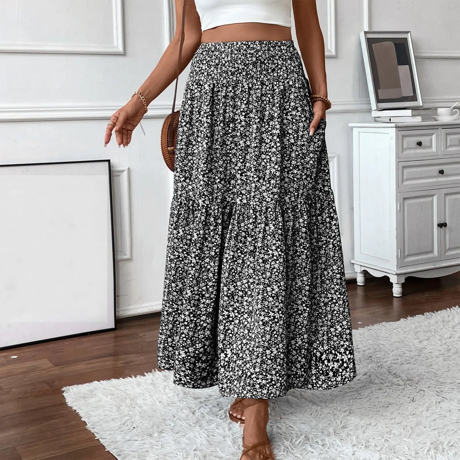 Floral Print Elastic Waist Loose - Piña Colada