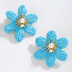 Bohemian Colorful Flower Drop Earrings – Handmade Rhinestone & Pearl Holiday Jewelry for Women - Piña Colada