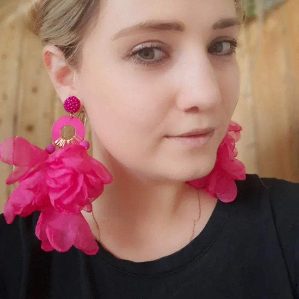 Lace Flower Cotton Drop Earrings - Piña Colada