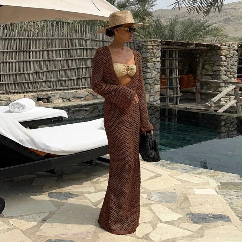 Sexy U-neck Knit Maxi Dress - Piña Colada