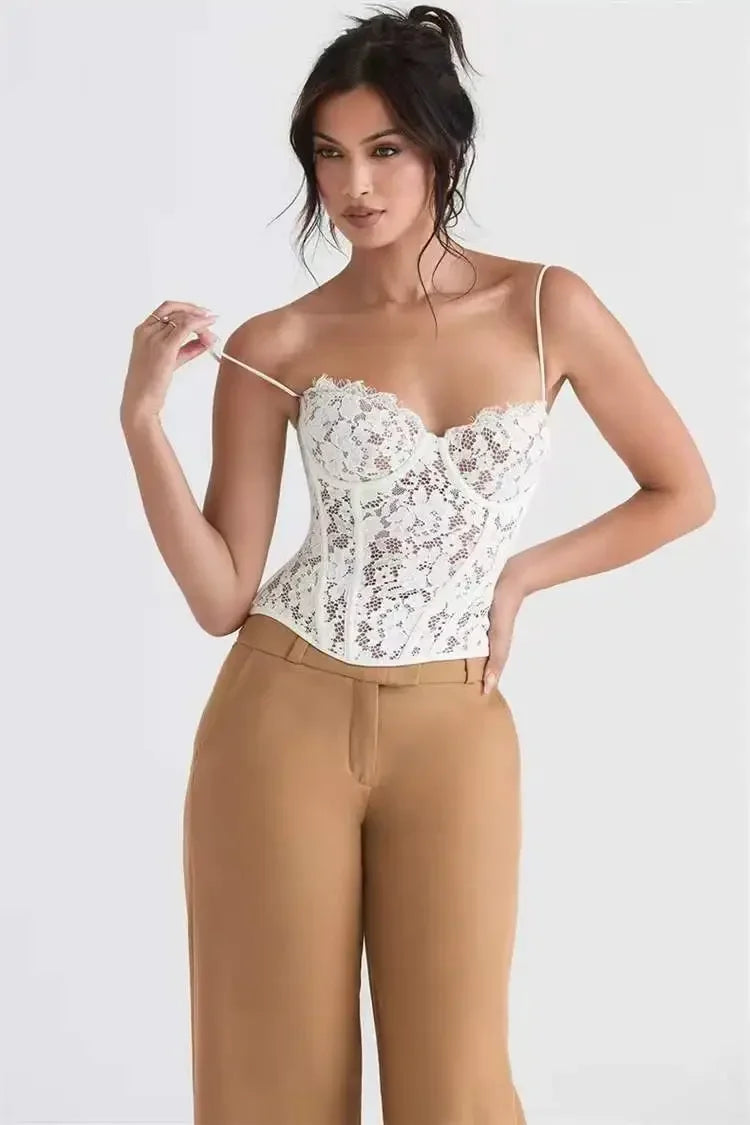 Exotic Lace Tube Top – Black & White Fishbone Pattern - Piña Colada
