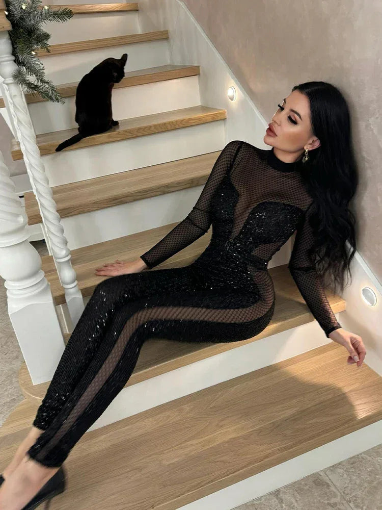 Mesh Patchwork Jumpsuits - Piña Colada