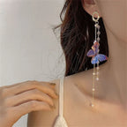 Zircon Crystal Pearls Long Tassel Butterfly Earrings - Piña Colada