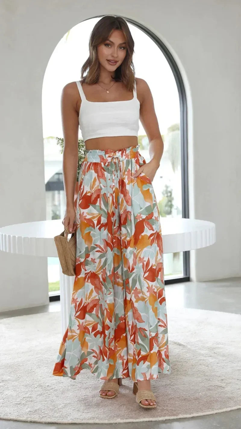 Loose Casual Wide Leg Pants - Piña Colada