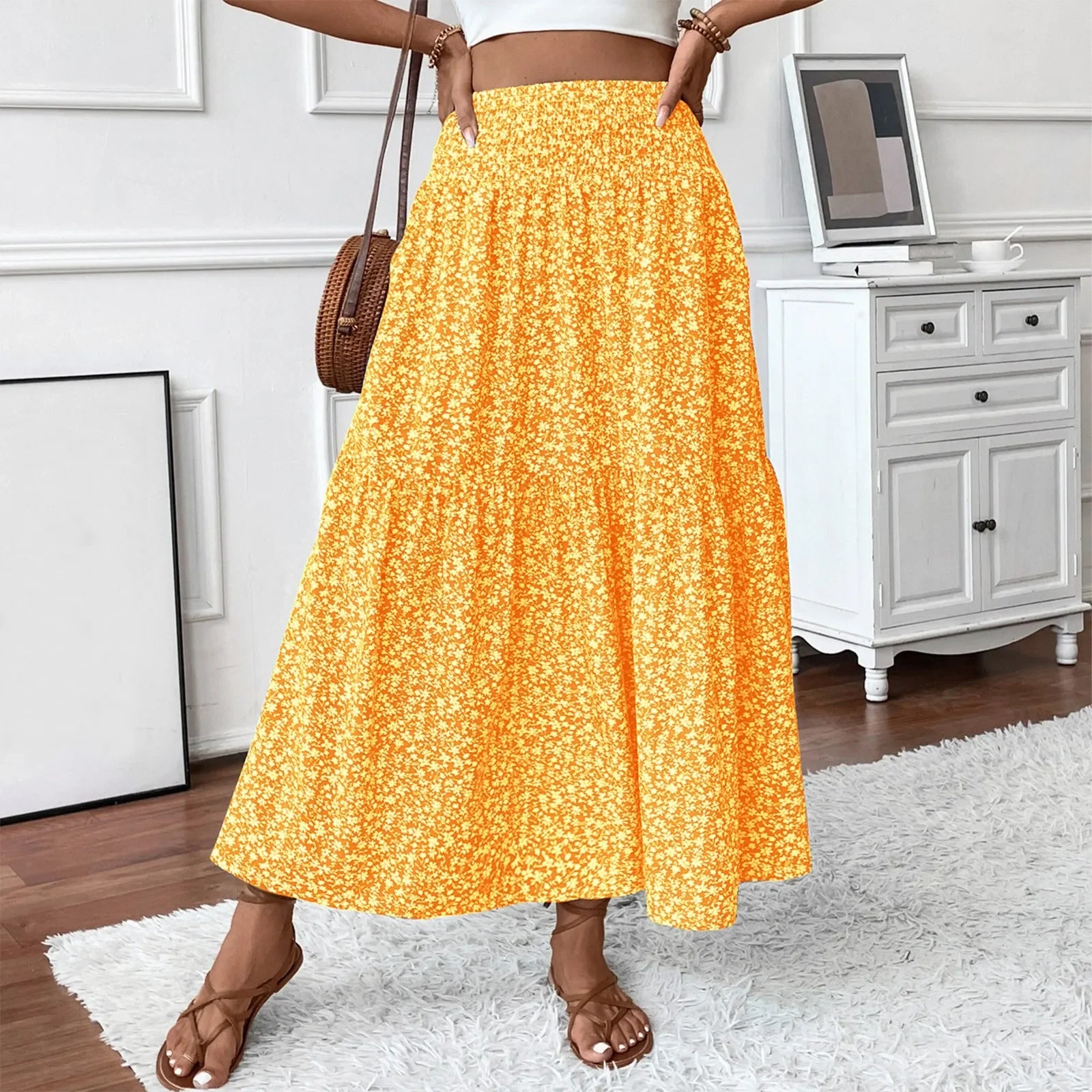 Floral Print Elastic Waist Loose - Piña Colada