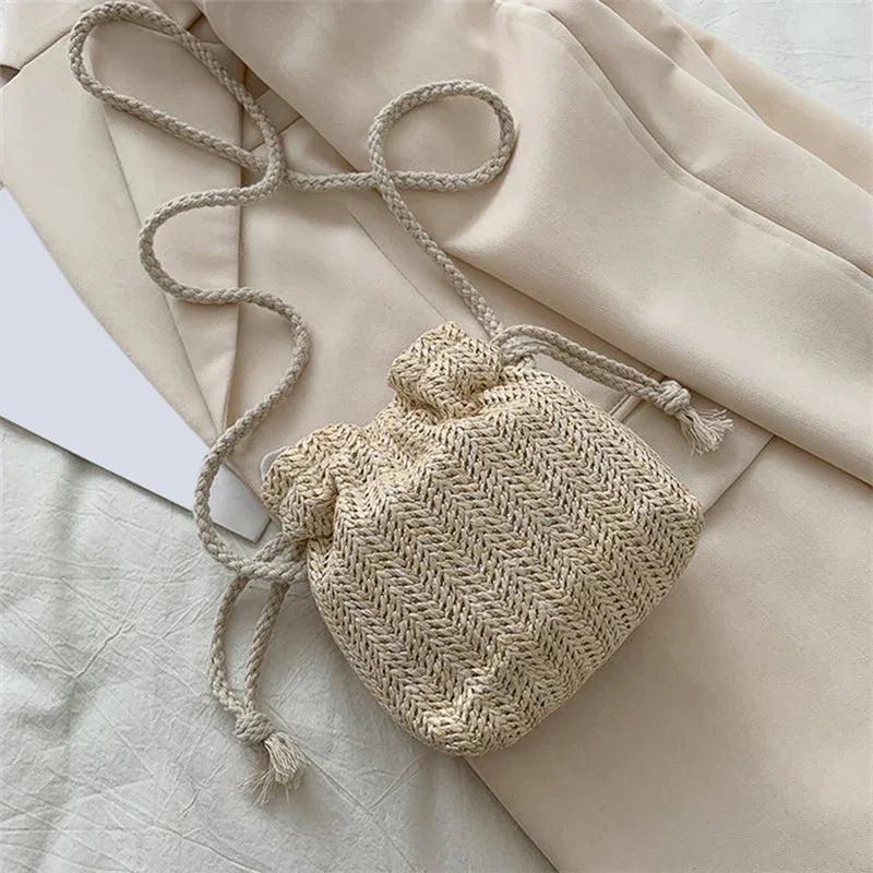 Straw Bag Handbag Knit Flower - Piña Colada