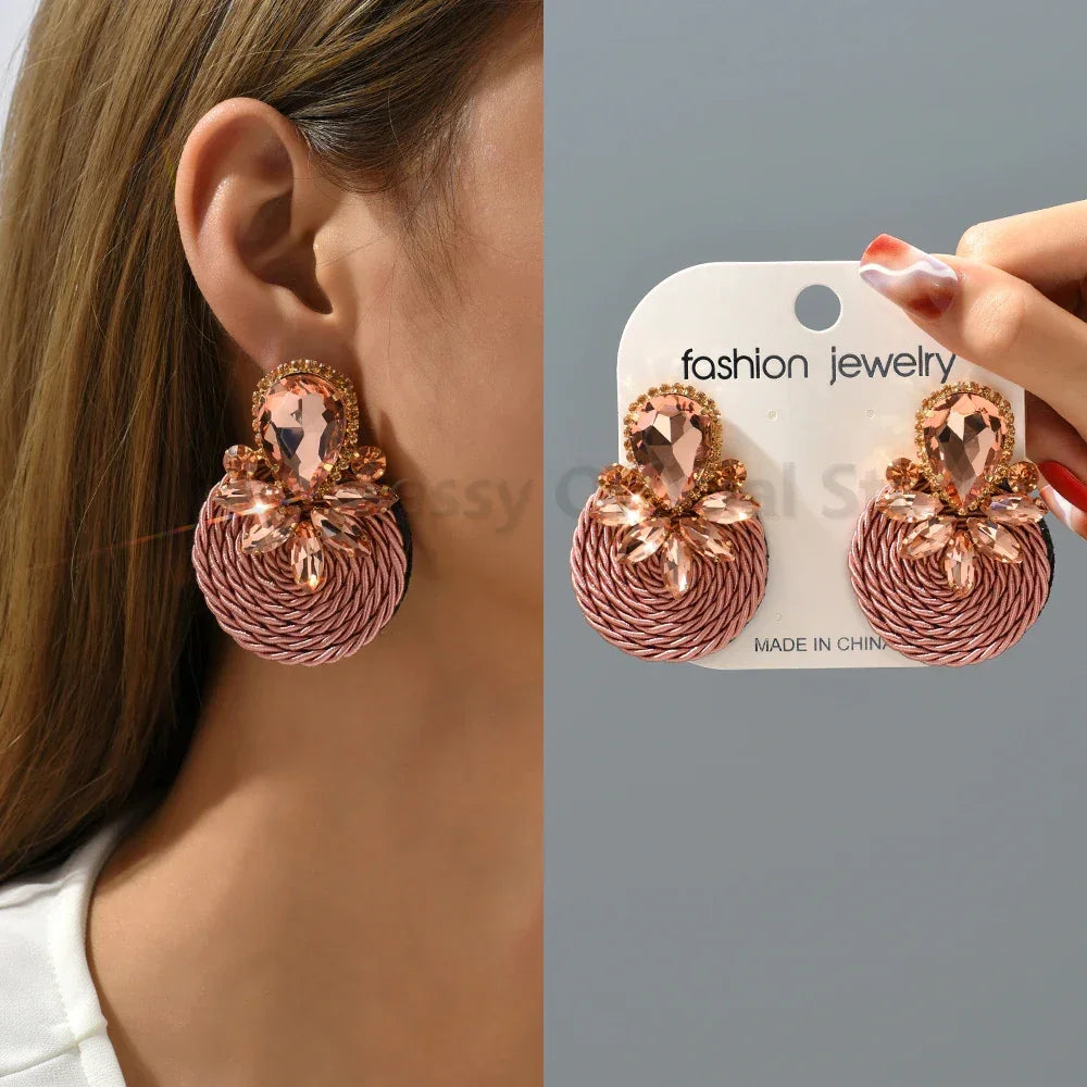 Vintage Rhinestone Round Drop Earrings - Piña Colada