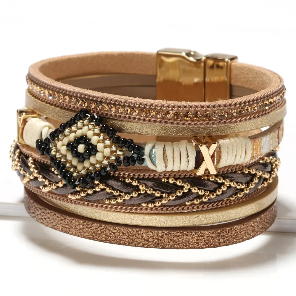 Handwoven Leather Bracelet - Piña Colada