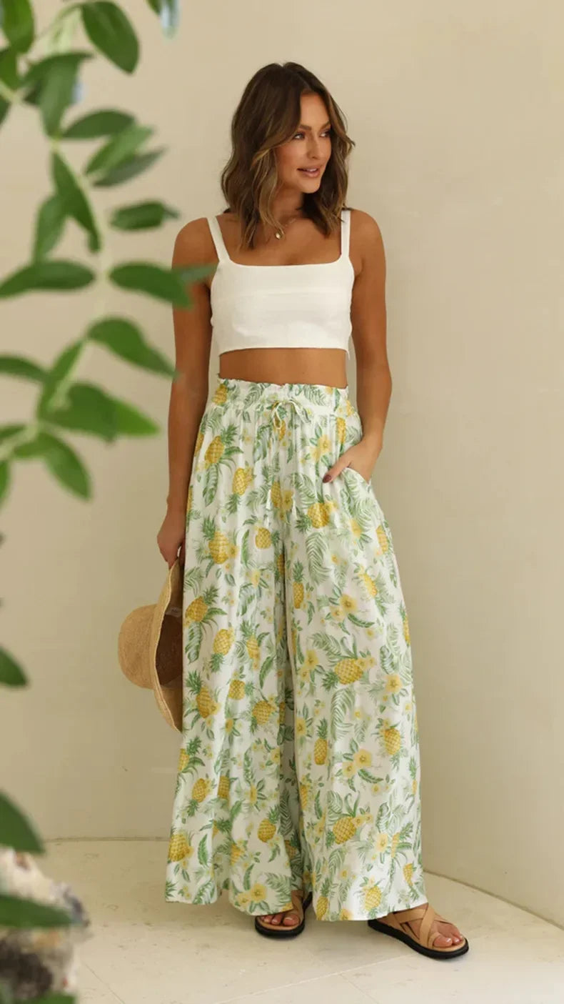 Loose Casual Wide Leg Pants - Piña Colada