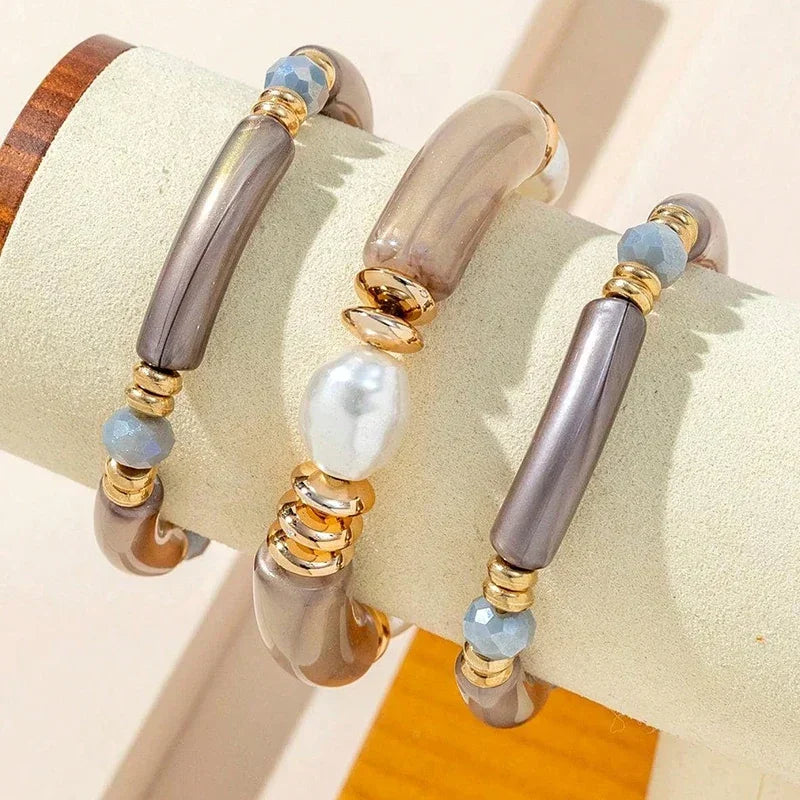 3-Piece Vintage Resin Bangle Bracelet Set - Piña Colada