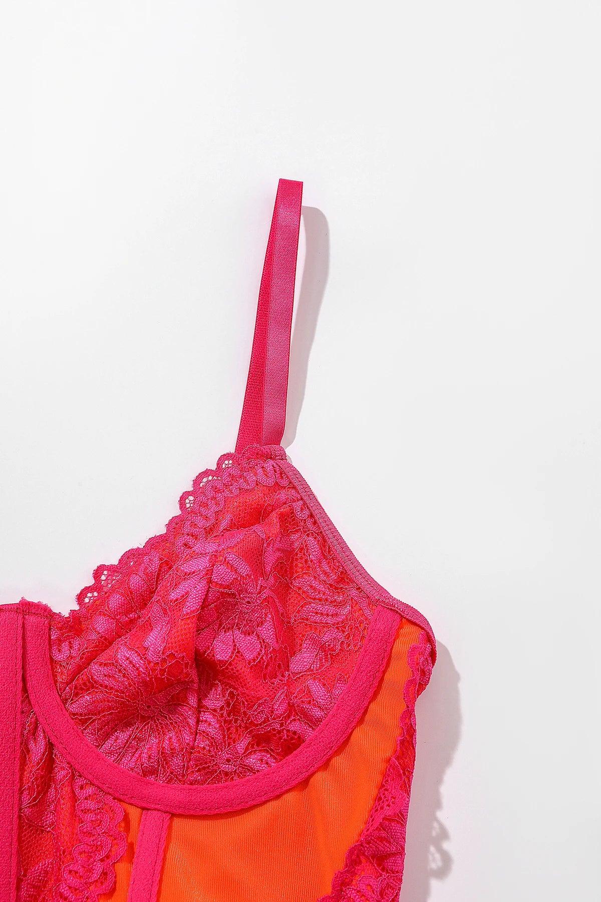 Lace Colorful Backless Corset Low-cut Underwire - Piña Colada