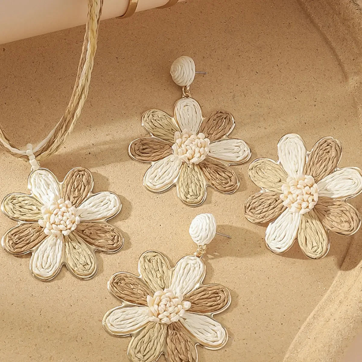 5pcs/set Handmade Raffia Woven Earrings - Piña Colada