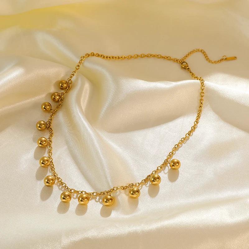 Trendy Stainless Steel Ball Pendant Necklace for Women - Piña Colada