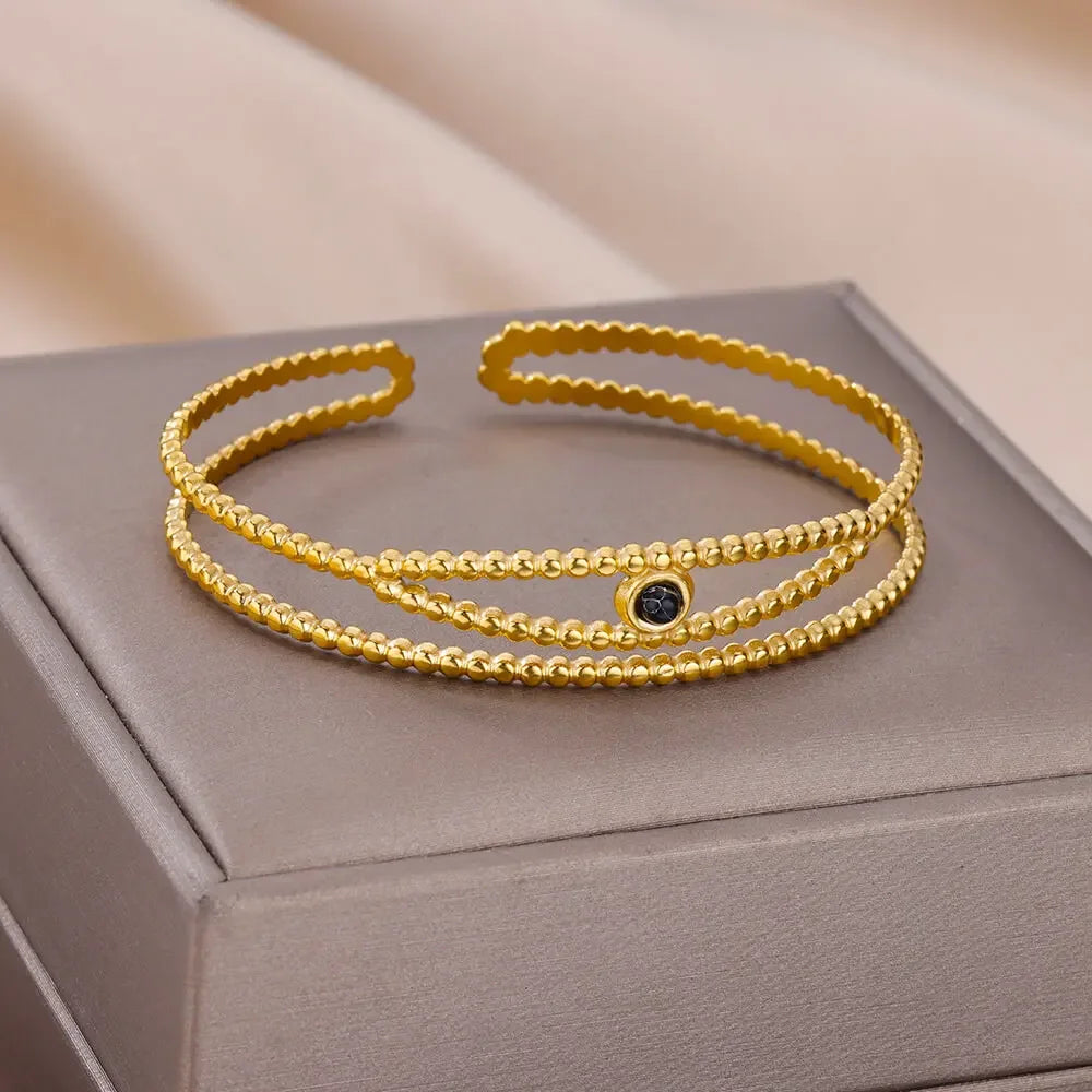 18K Gold-Plated Stainless Steel Cuff Bracelet for Women - Piña Colada