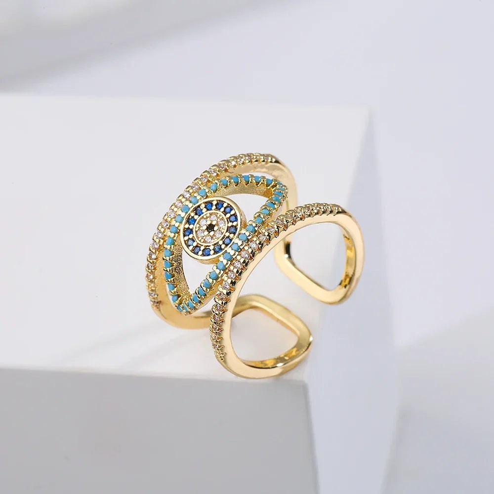 Hollowed out Evil Eye Ring - Piña Colada