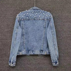 Pearl Beaded Denim Jacket - Piña Colada