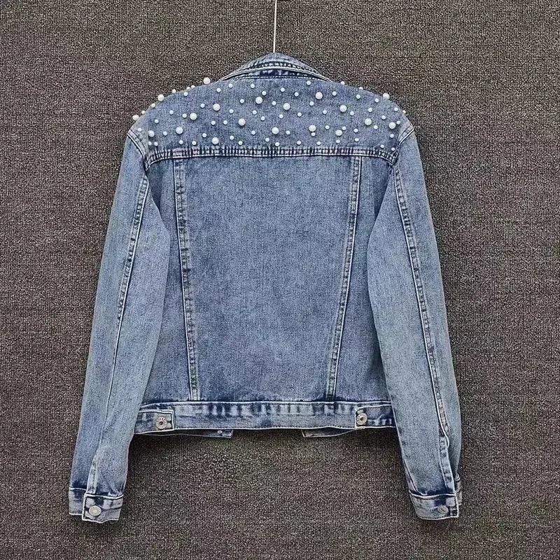 Pearl Beaded Denim Jacket - Piña Colada