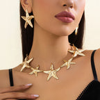 Vintage Star Jewelry Set – Gold or Silver Necklace & Earrings for Women - Piña Colada