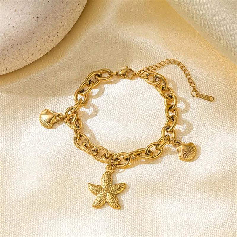Stainless Steel Starfish & Moon Charm Bracelet - Piña Colada