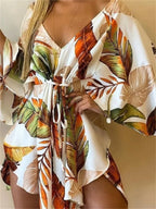 Print Dress Sexy V-Neck - Piña Colada