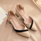 Square Heel Pointed Buckle PU Leather - Piña Colada