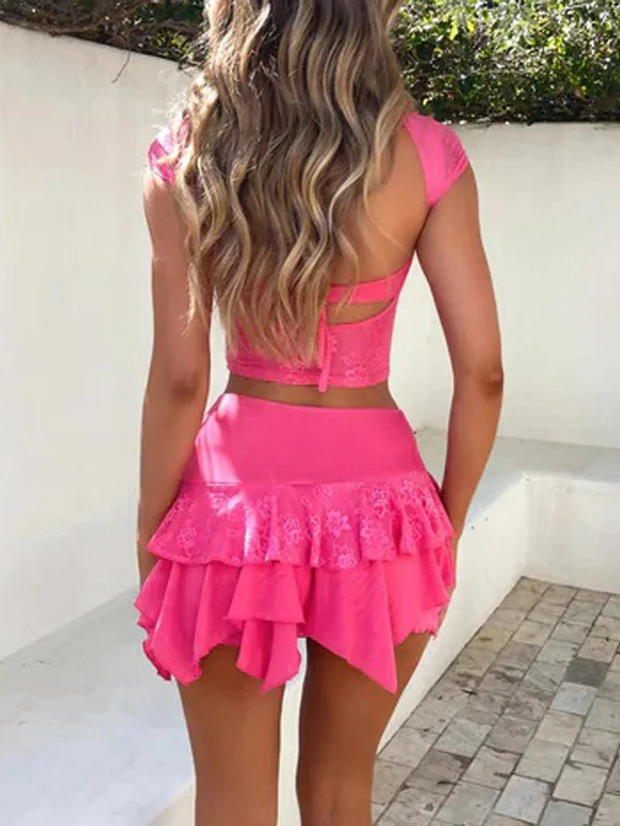 Velvet Crop Top & Mini Skirt Set Outfit - Piña Colada