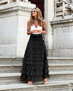 Long Skirt Tulle High Waist Pleated - Piña Colada