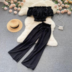 Two Piece Set High Waist Wide Leg Pants - Piña Colada