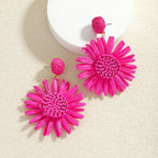 Boho Handmade Rattan Drop Earrings Flower - Piña Colada