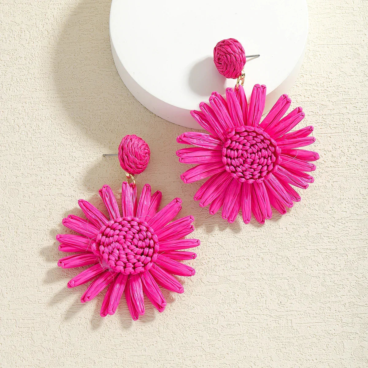 Boho Handmade Rattan Drop Earrings Flower - Piña Colada