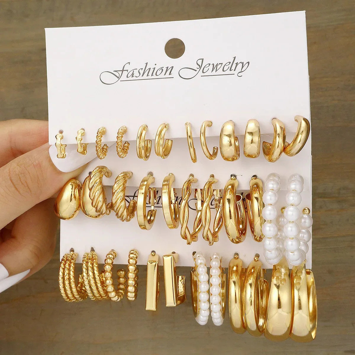 Geometric Hoop Earrings Set - Piña Colada
