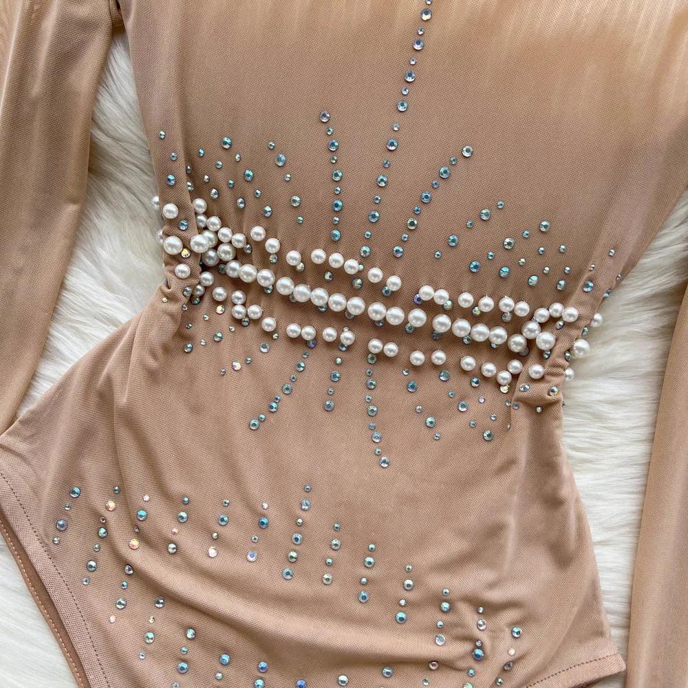 Beaded Mesh Bodysuit - Piña Colada