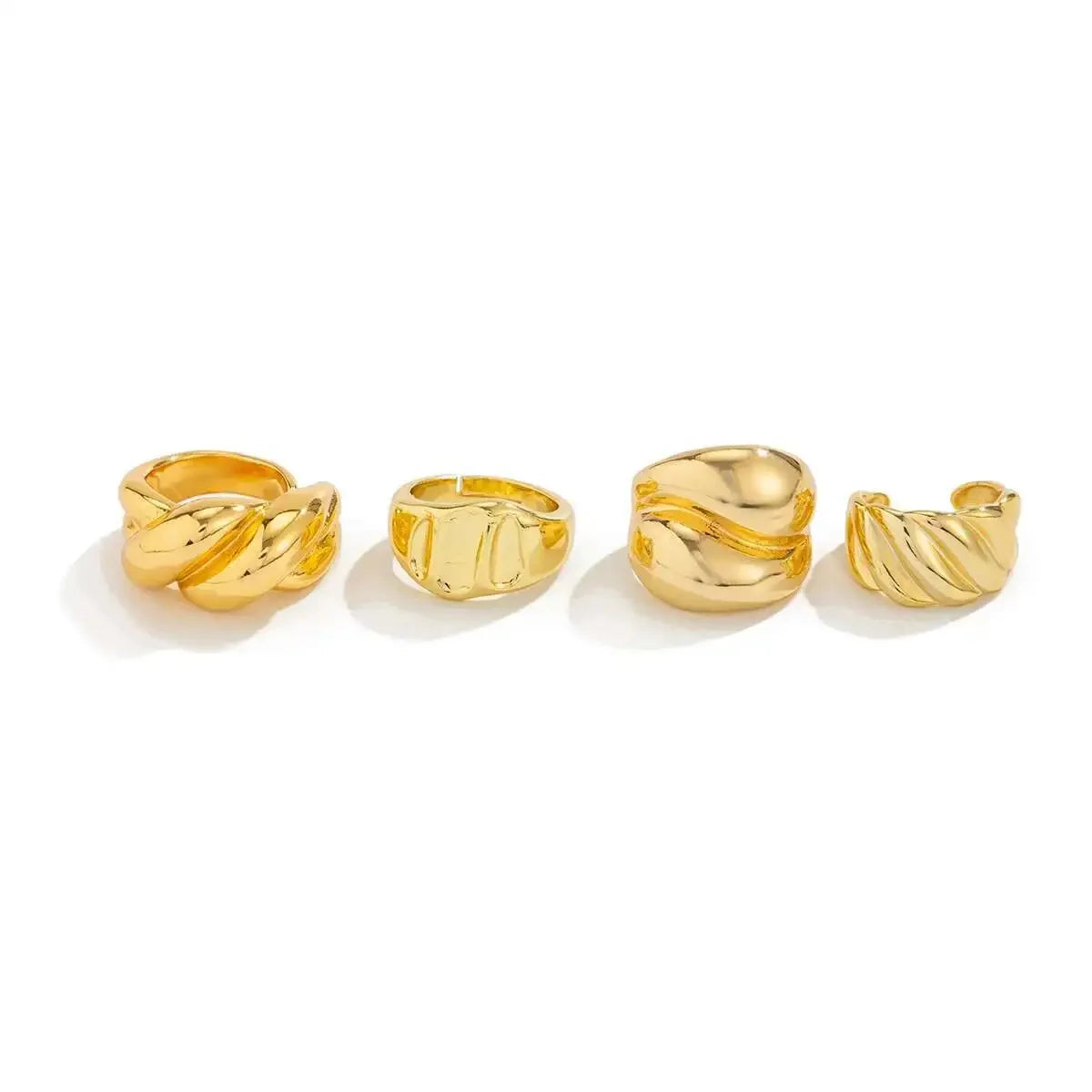 4Pcs/Set Gold Color Wave Open Adjustable Rings - Piña Colada