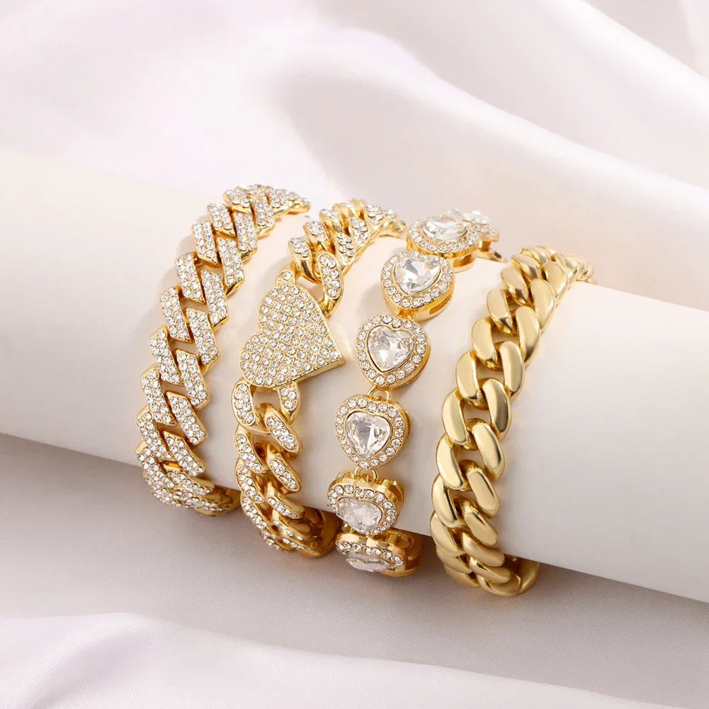 Iced Out Heart & Cuban Link Bracelet - Piña Colada