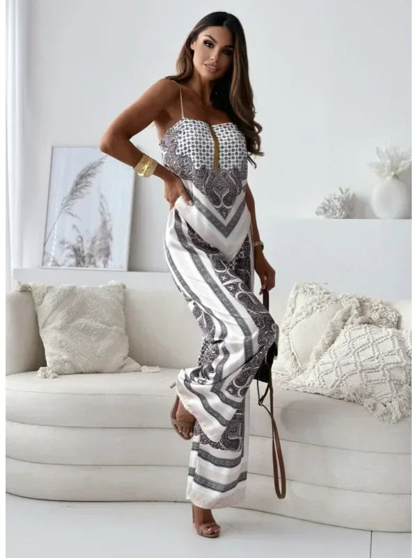 Satin Print Lace-Up Top & Wide-Leg - Piña Colada