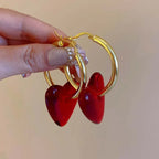 Vintage Red Heart Drop Earrings - Piña Colada