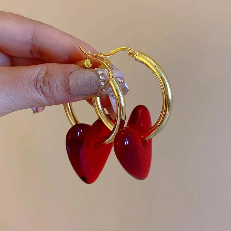 Vintage Red Heart Drop Earrings - Piña Colada