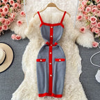 Patchwork Knit Mini Dress – Spaghetti Strap Streetwear - Piña Colada